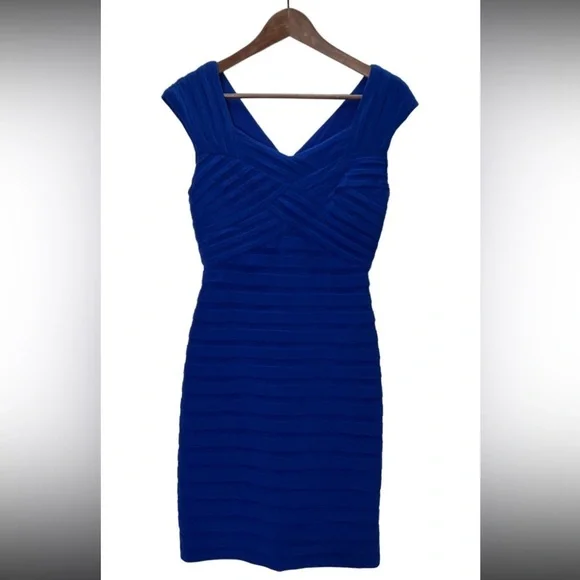 Adrianna Papell V Neck Shutter Pleat Wrap Midi Dress - Picture 9 of 9